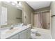 Neutral bathroom featuring a bathtub, toilet, and vanity with white cabinets at 4350 Spa Dr. # 506, Little River, SC 29566