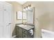 Bathroom with a neutral color scheme featuring vanity with mirror and a storage space that provides ample storage at 4350 Spa Dr. # 506, Little River, SC 29566