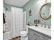 Stylish bathroom with a vanity sink, shower-tub combination, and nautical-themed decor at 602 Waterway Village Blvd. # 30-F, Myrtle Beach, SC 29579