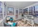 Enclosed screened porch offering bright windows, light, and comfortable seating and decor at 6839 Blue Heron Blvd. # 105, Myrtle Beach, SC 29588