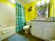 Bright bathroom features a tub-shower, stylish vanity, and beach-themed decor at 1401 S Ocean Blvd. S # 1003, North Myrtle Beach, SC 29582