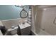 Cozy bathroom with a modern vanity, toilet, and shower at 1600 S Ocean Blvd. # 326, Myrtle Beach, SC 29577