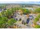Aerial view showcasing lush trees, a serene lake, and residential buildings with a community pool at 2203 Sweetwater Blvd. # 2203, Murrells Inlet, SC 29576