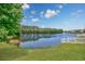 Backyard overlooking a picturesque lake, framed by lush greenery and a white picket fence at 286 Bonnie Bridge Circle, Myrtle Beach, SC 29579