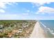 Panoramic aerial view showcasing beachfront homes along the sandy shoreline in a charming community at 117 Butkus Dr. # 1, Myrtle Beach, SC 29588