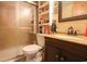 Bathroom with a single sink vanity, tile flooring, and glass enclosed shower at 1301 Pridgen Rd. # 1101, Myrtle Beach, SC 29577