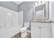 Bathroom with a shower/tub and a white vanity with modern countertops at 3837 Mayfield Dr., Conway, SC 29526