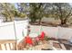 Cozy patio with red chairs, round table, and outdoor fire pit, perfect for relaxing outside at 4115 Little River Rd. # 4-F, Myrtle Beach, SC 29577