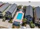 Aerial view of two homes sharing a backyard pool and decking, perfect for outdoor living at 2000 N Waccamaw Dr., Garden City Beach, SC 29576