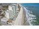 Aerial view captures beachfront condos, pools, and ocean waves, highlighting coastal beauty and amenities at 201 S Ocean Blvd. # 217, Myrtle Beach, SC 29577