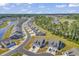 An aerial view of a tranquil lakefront community, highlighting the cohesive design and serene landscaping of Heather Glen at 205 Kinross Ct., Little River, SC 29566