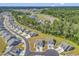 Panoramic aerial view of Heather Glen neighborhood, set amongst a backdrop of lush forestry and meticulously planned community layout at 205 Kinross Ct., Little River, SC 29566