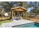 Poolside BBQ area features an outdoor grill, bar seating, and stylish design at 208 Green Lake Dr., Myrtle Beach, SC 29572