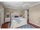 Comfortable bedroom featuring stylish decor, a ceiling fan, and a serene ambiance at 300 Shorehaven Dr. # W-3, North Myrtle Beach, SC 29582