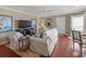 Comfortable living room with hardwood floors, a ceiling fan, and tasteful decor at 300 Shorehaven Dr. # W-3, North Myrtle Beach, SC 29582