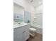 Clean bathroom with a single sink vanity, toilet, and a tub-shower combo with white fixtures at 312 Brackish Dr. # 312, Myrtle Beach, SC 29588