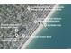 Aerial community map highlights the beach, pier, library, restaurants, shops, and community baseball field at 512B S Ocean Blvd., Surfside Beach, SC 29575