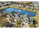 Aerial view of townhome community with pristine lake, lush landscaping, and well-maintained exteriors at 712 Painted Bunting Dr. # B, Murrells Inlet, SC 29576