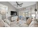 Comfortable living room with vaulted ceilings, stylish furnishings, and a view of the screened porch and lake at 712 Painted Bunting Dr. # B, Murrells Inlet, SC 29576