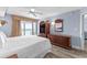 This bedroom offers a king bed, ocean view, and TV at 2007 S Ocean Blvd. # 2006, Myrtle Beach, SC 29577