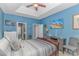 Bright bedroom featuring blue walls, tray ceiling, and a flat-screen television for relaxing comfort at 110 Echaw Dr., Conway, SC 29526