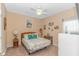 A cozy bedroom with coastal decor, soft carpet, and a ceiling fan for added comfort at 110 Echaw Dr., Conway, SC 29526