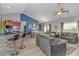 Spacious living room featuring vaulted ceilings, modern furnishings, an open layout, and neutral color palette at 110 Echaw Dr., Conway, SC 29526