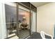 Balcony looking in to dining space with sliding doors and carpeted floors at 1105 S Ocean Blvd. # 220, Myrtle Beach, SC 29577
