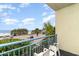 Ocean view balcony with blue railings, beach access, and seating area at 1105 S Ocean Blvd. # 220, Myrtle Beach, SC 29577