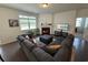 A large living room with a fireplace, plush furniture, and a large window providing abundant natural light at 1330 Reflection Pond Dr., Little River, SC 29566