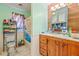Bathroom featuring a bathtub with shower, a wooden vanity and lots of cleaning supplies at 2945 Old Railroad Rd., Conway, SC 29527