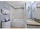 This bathroom has a shower and tub combo, along with vanity space to store your belongings at 300 N Ocean Blvd. # 1026, North Myrtle Beach, SC 29582