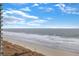 This beach view shows the coastline, ocean, and a partial view of the resort at 300 N Ocean Blvd. # 1026, North Myrtle Beach, SC 29582