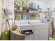 Bright laundry room with stacked washer and dryer and upper shelving storage at 4448 Lady Banks Ln. # 11E, Murrells Inlet, SC 29576