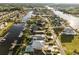 Picturesque aerial view of homes along waterway featuring boat docks, swimming pools, and lush greenery at 4843 Williams Island Dr., Little River, SC 29566