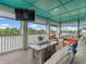 Relaxing porch with water view, outdoor seating, tv and a modern fire pit table at 489 Harbour View Dr., Myrtle Beach, SC 29579