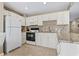 Kitchen with white appliances, granite countertops, and tile backsplash at 5905 S Kings Hwy. # 318B, Myrtle Beach, SC 29575
