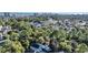An aerial shot displays a mature tree canopy, well-spaced residences, and the distant ocean skyline at 670 2Nd Ave. N, North Myrtle Beach, SC 29582
