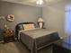 Bedroom with grey walls and carpet featuring a decorative eagle and seashell art at 9903 Conifer Ln., Murrells Inlet, SC 29576