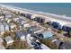 An aerial view showcasing homes, pool, and lush landscape, situated near a picturesque beach at 113-B 10Th Ave. S, Surfside Beach, SC 29575