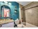 Stylish bathroom with granite counter, glass bowl sink, tiled shower, and modern fixtures at 1551 Victoria Ln., Myrtle Beach, SC 29577