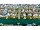 High aerial view showcasing a residential canal neighborhood, waterfront homes, and waterway access at 321 52Nd Ave. N, North Myrtle Beach, SC 29582