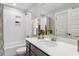 Cozy bathroom featuring a shower/tub combo with white subway tile and stylish vanity at 4008 Bucolic Loop, Myrtle Beach, SC 29588