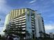 Low angle view of the Monterey Bay Suites in Myrtle Beach, featuring multiple floors of condos and integrated parking garage at 6804 N Ocean Blvd. # 1237, Myrtle Beach, SC 29572