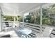 Covered outdoor deck with comfortable seating and a view of the lush surroundings at 108 Cole Dr., Pawleys Island, SC 29585