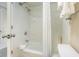 Functional bathroom with a bathtub and shower, complete with a shower curtain, providing essential amenities at 1105 S Ocean Blvd. # 446, Myrtle Beach, SC 29577