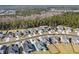 Drone shot of a suburban neighborhood with lush trees; a quiet and peaceful community at 136 Starlit Way, Myrtle Beach, SC 29579