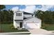 Charming two-story home with light blue siding, a two-car garage, and a well-manicured lawn at 1369 Palm Springs Paloma Dr, Longs, SC 29568