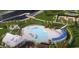 Aerial view of a resort-style pool with ample lounge chairs and a beautifully landscaped area at 232 River Edge Dr., Myrtle Beach, SC 29588