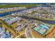 Community aerial view showcasing clubhouse, swimming pool, tennis courts, and a serene lake at 6069 Tramonto St., Myrtle Beach, SC 29572